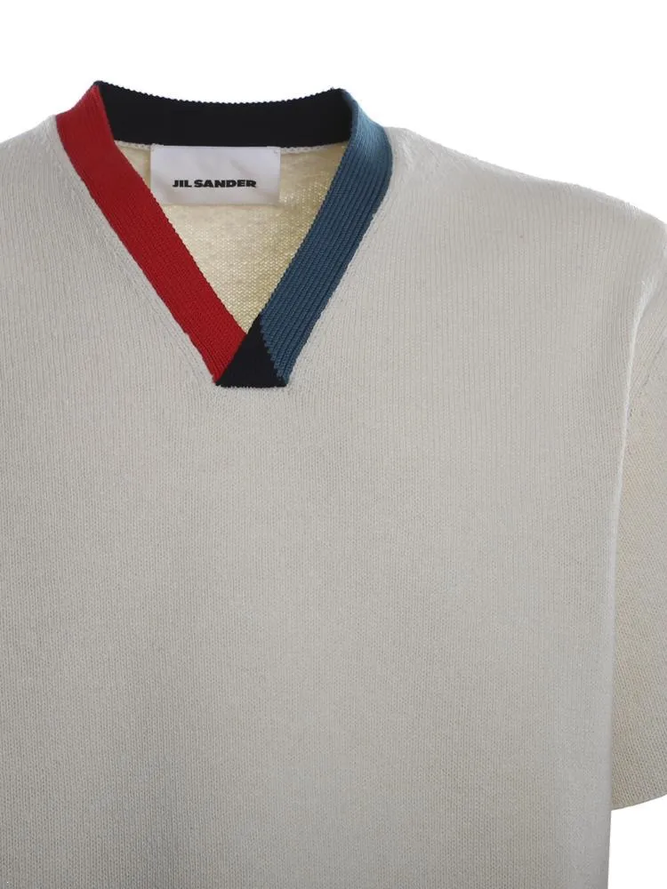 Jil Sander V-Neck Short Sleeved Knitted T-Shirt