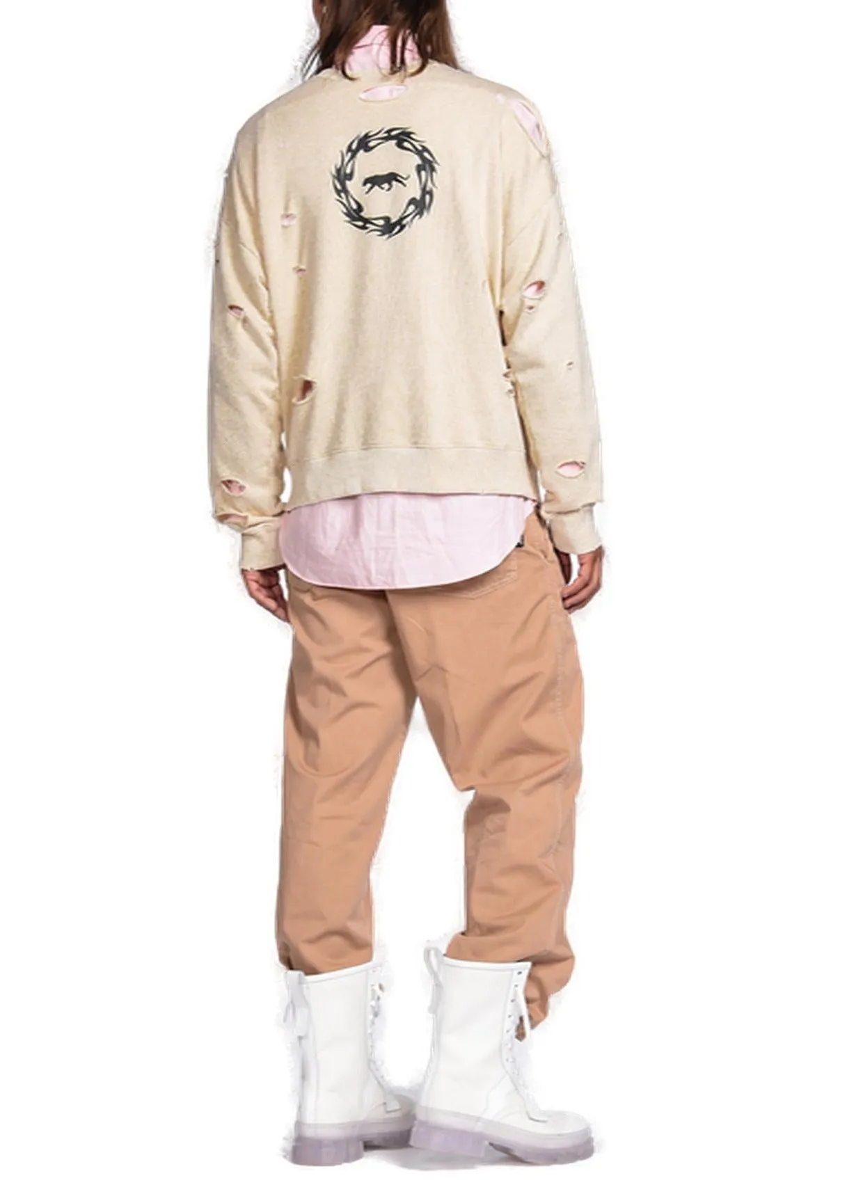 Just Cavalli Back Logo Print Distressed Sweater