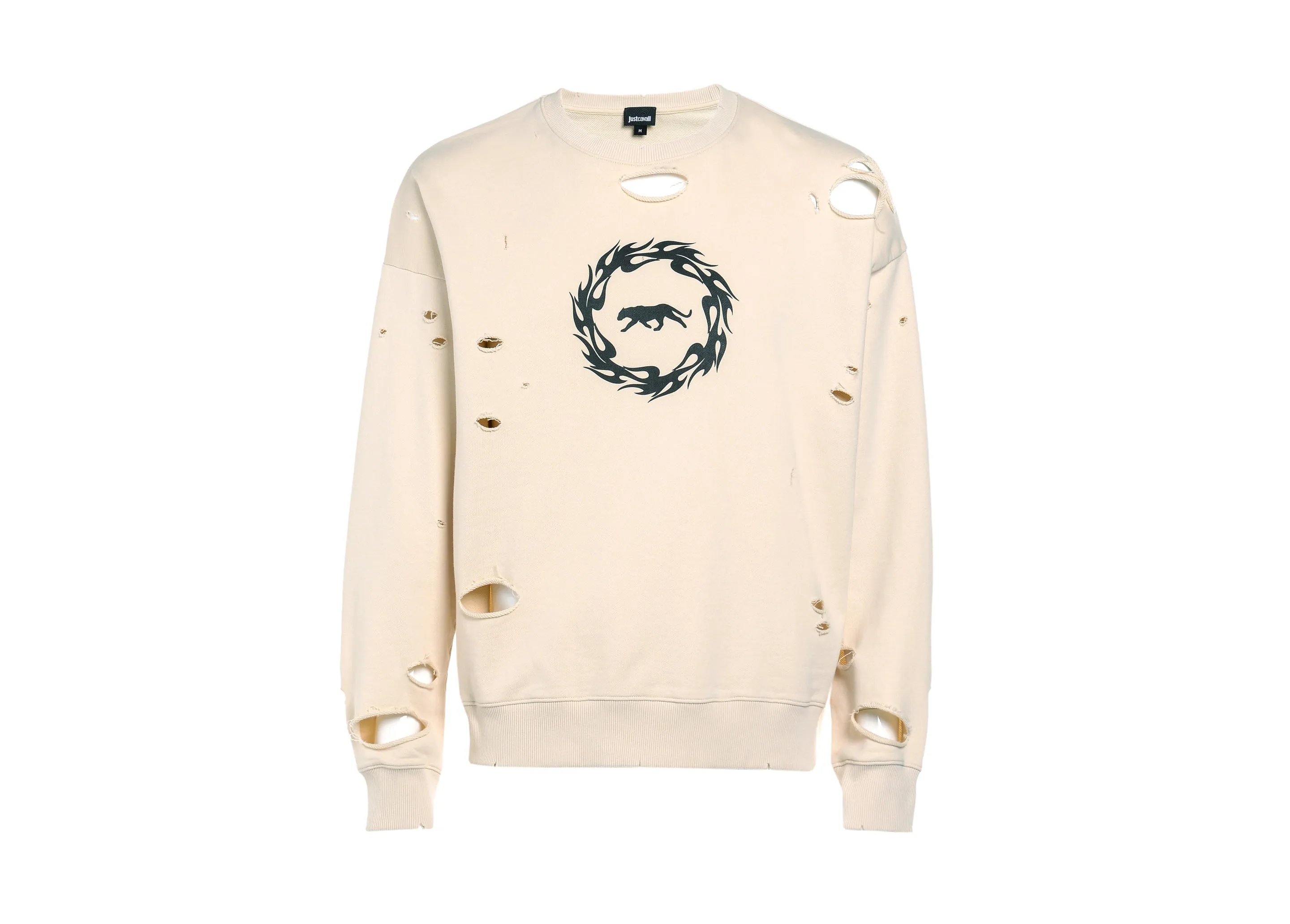 Just Cavalli Back Logo Print Distressed Sweater