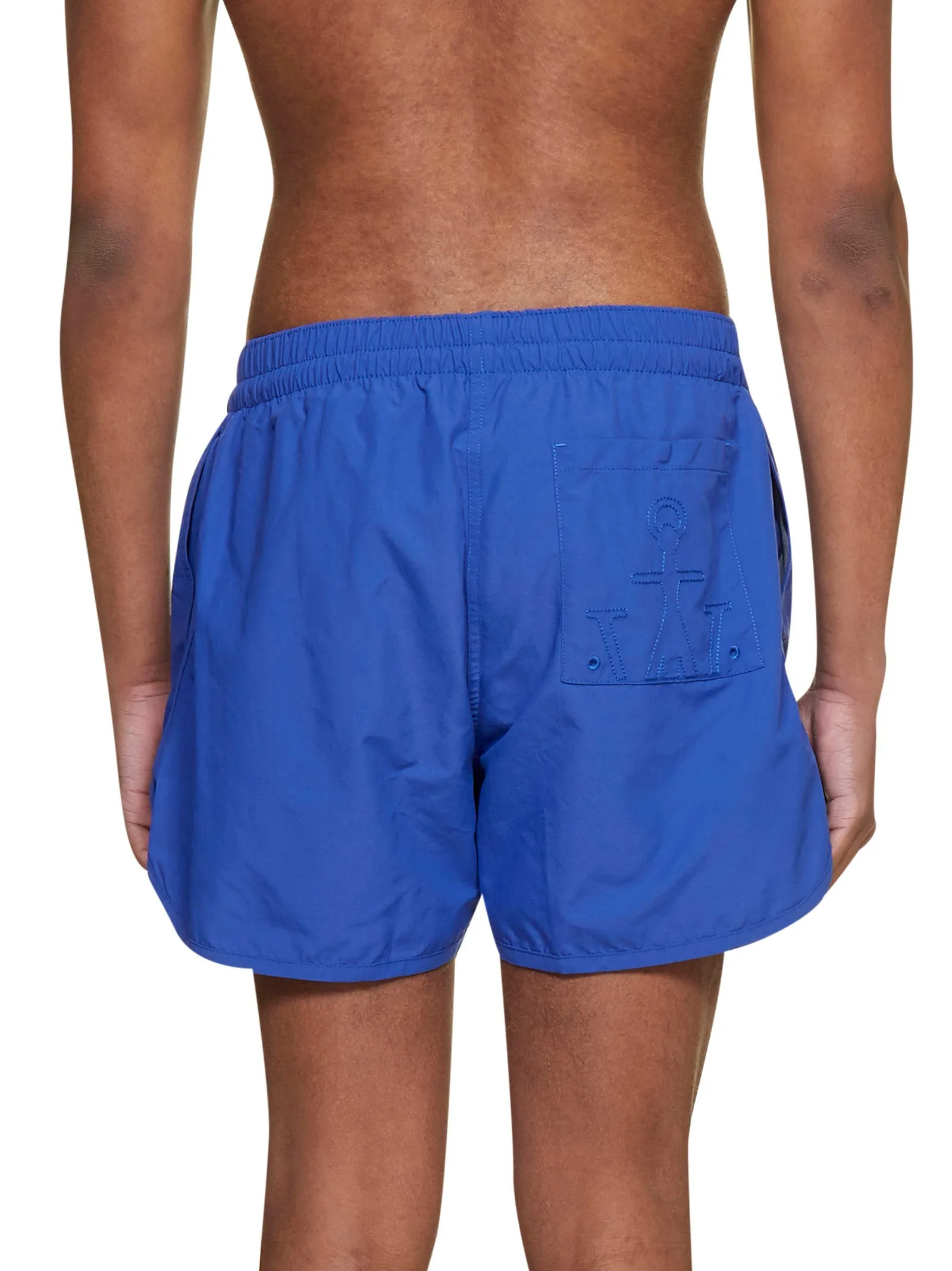 JW Anderson Logo Printed Curved Hem Swim Shorts