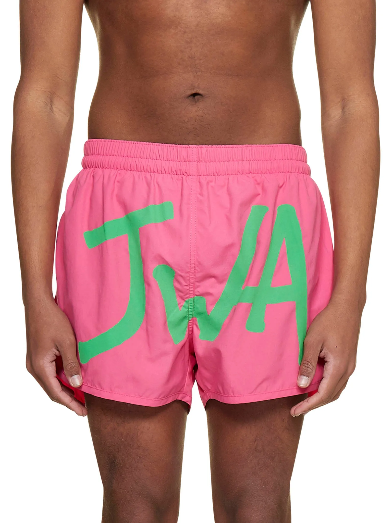 JW Anderson Logo Printed Curved Hem Swim Shorts