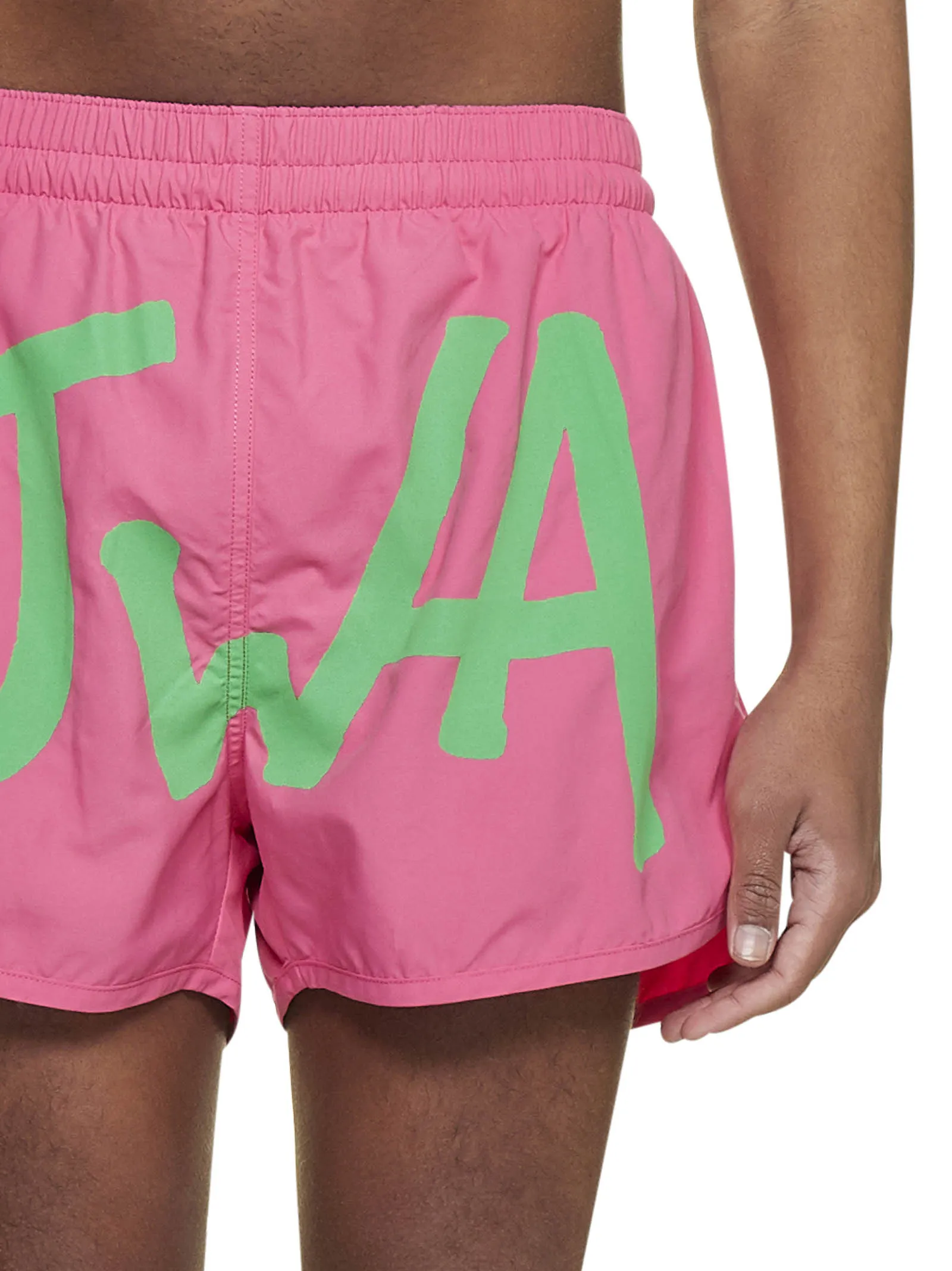 JW Anderson Logo Printed Curved Hem Swim Shorts