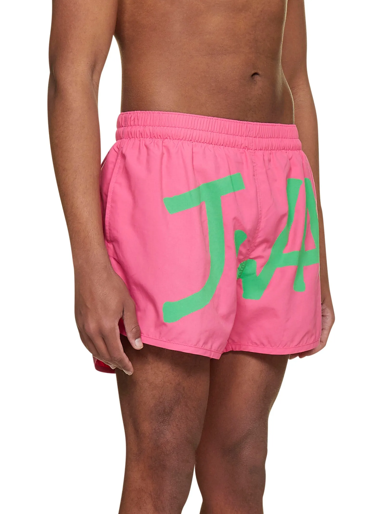 JW Anderson Logo Printed Curved Hem Swim Shorts