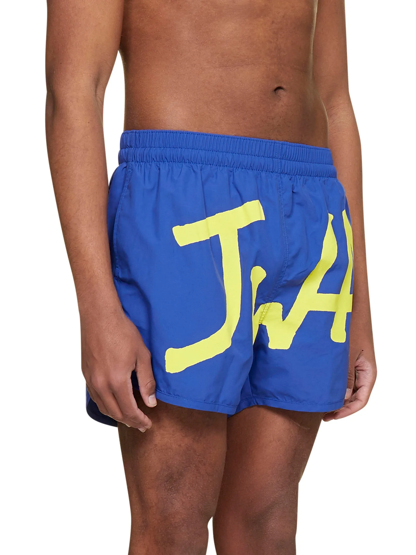 JW Anderson Logo Printed Curved Hem Swim Shorts