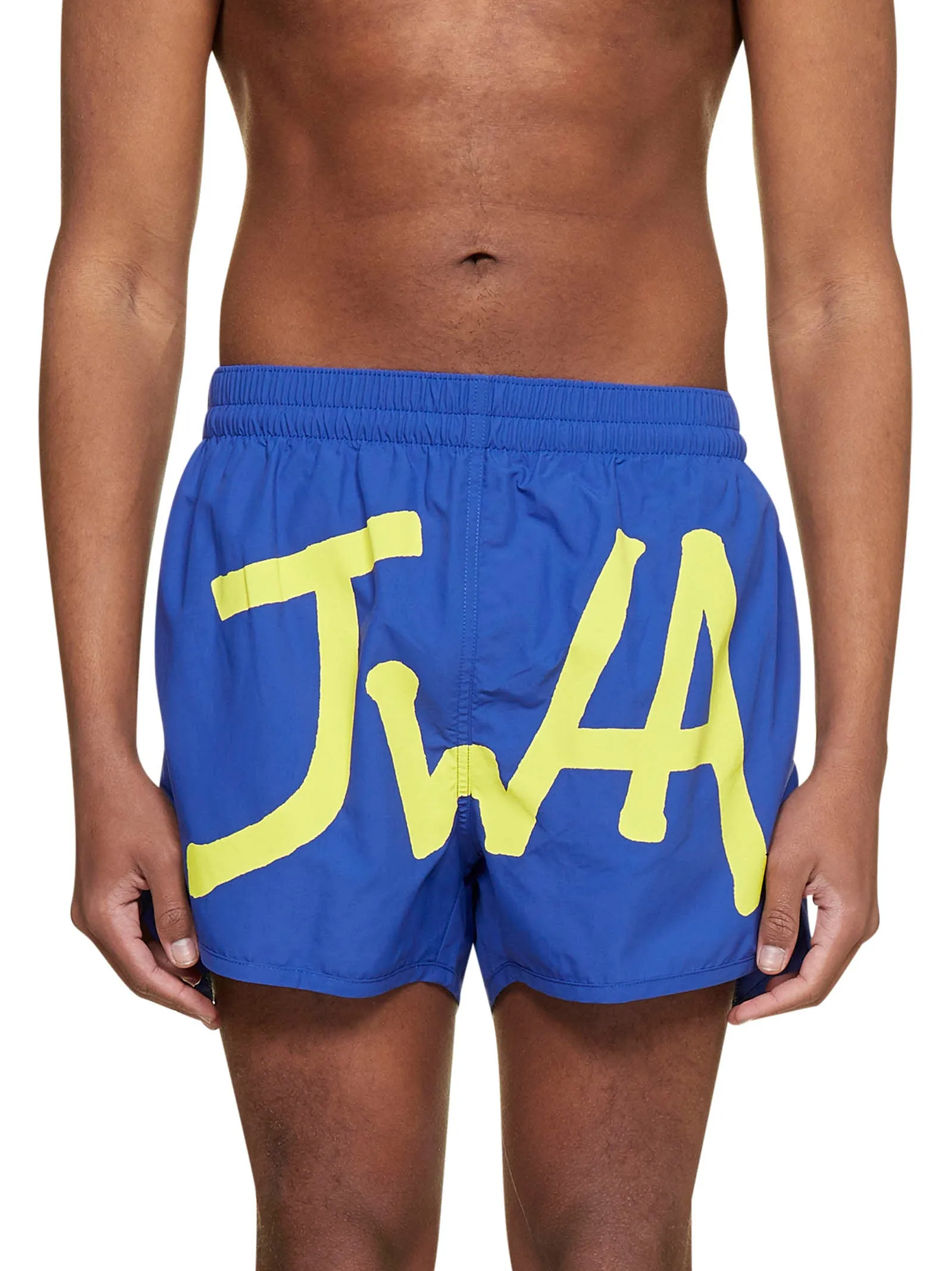 JW Anderson Logo Printed Curved Hem Swim Shorts
