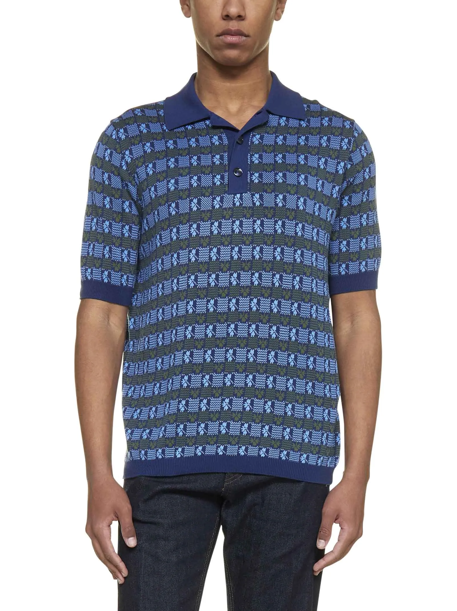 Malo Clover Intarsia Straight Hem Polo Shirt