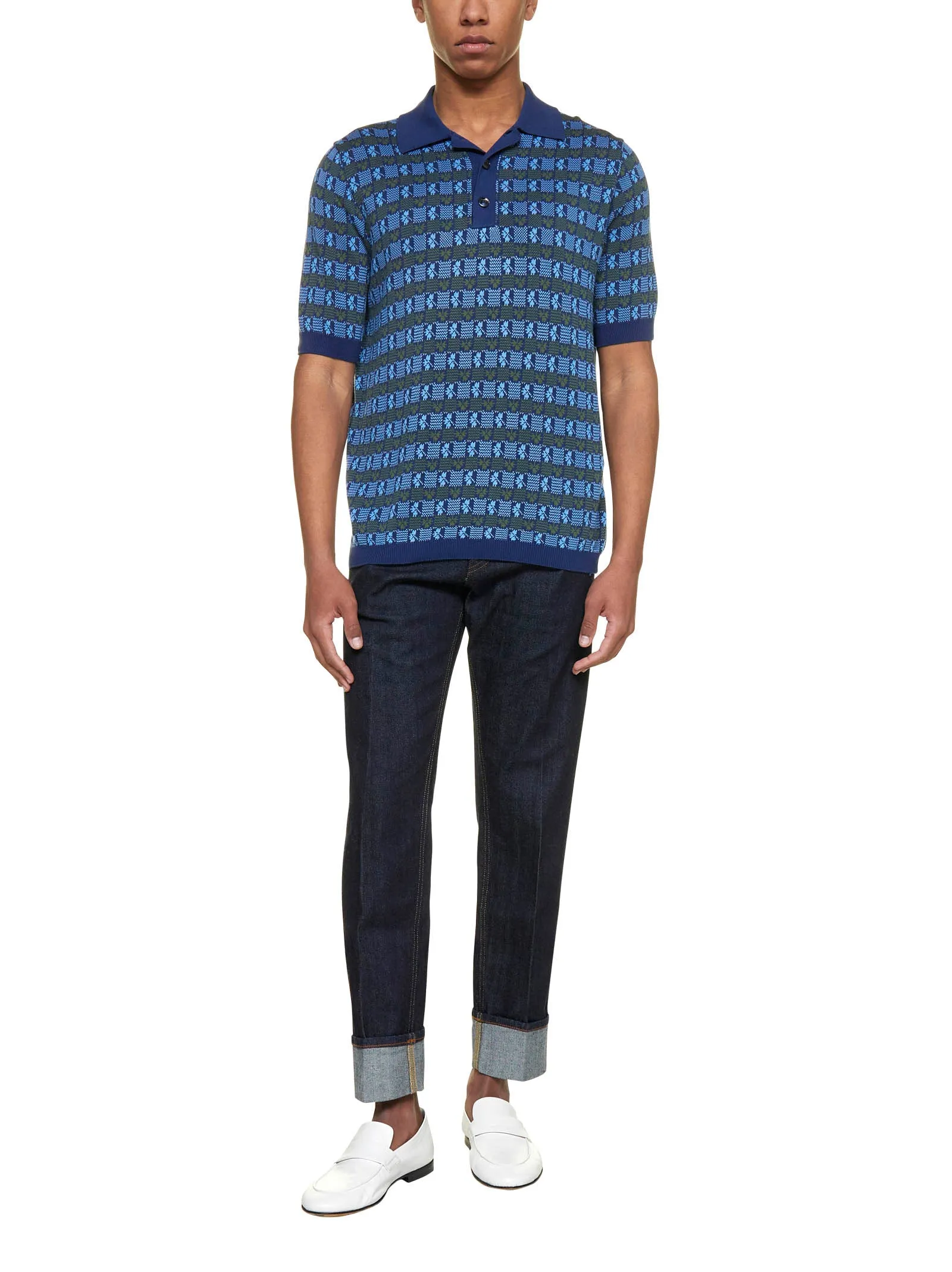 Malo Clover Intarsia Straight Hem Polo Shirt