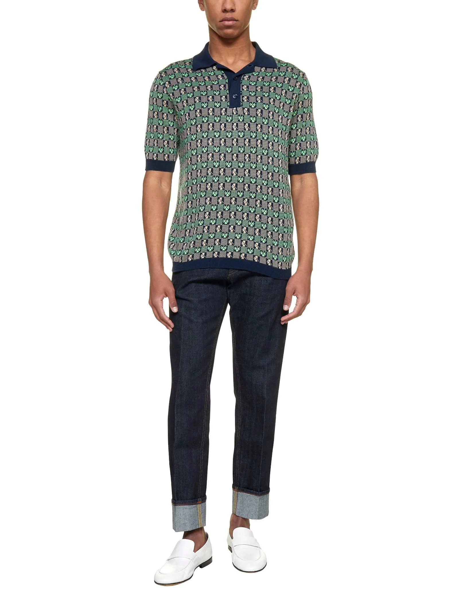 Malo Clover Intarsia Straight Hem Polo Shirt