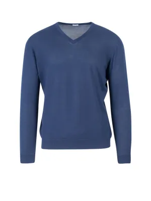Malo V-Neck Ribbed Knit Long Sleeved Sweater