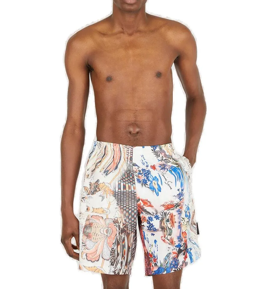 Marine Serre Motif Printed Elasticated Waist Swim Shorts