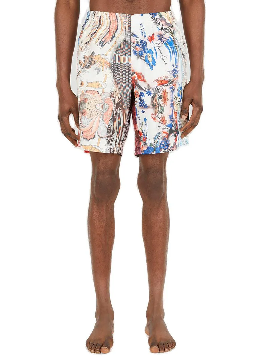 Marine Serre Motif Printed Elasticated Waist Swim Shorts