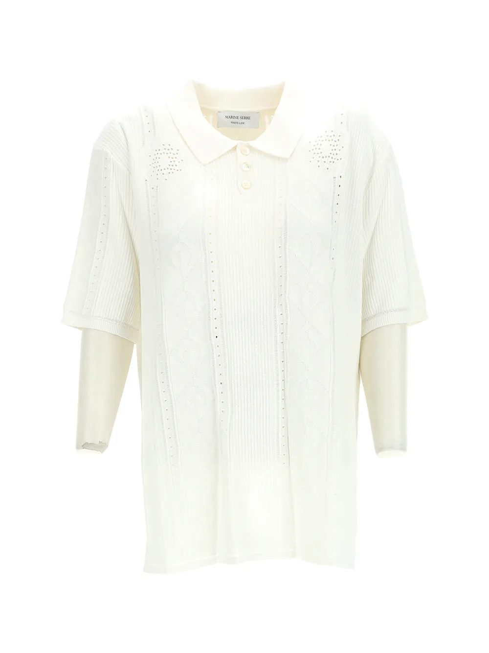 Marine Serre Perforated Short-Sleeved Polo Shirt