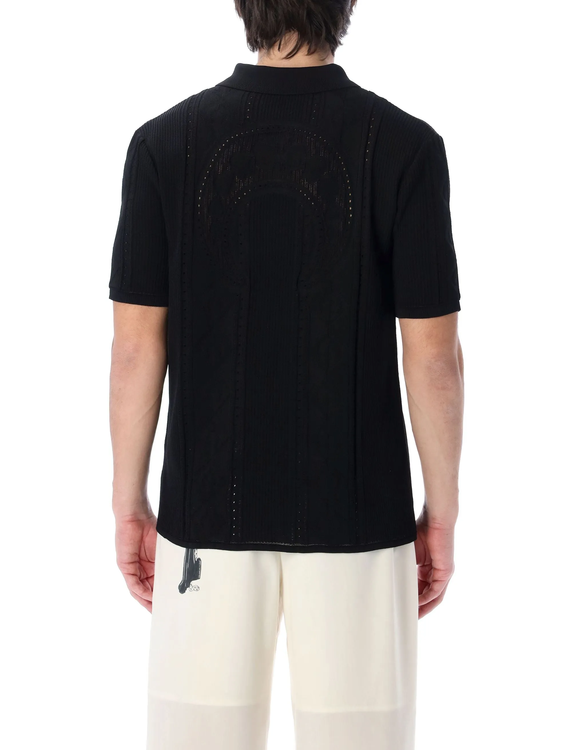 Marine Serre Pointelle Knit Short-Sleeved Polo Shirt
