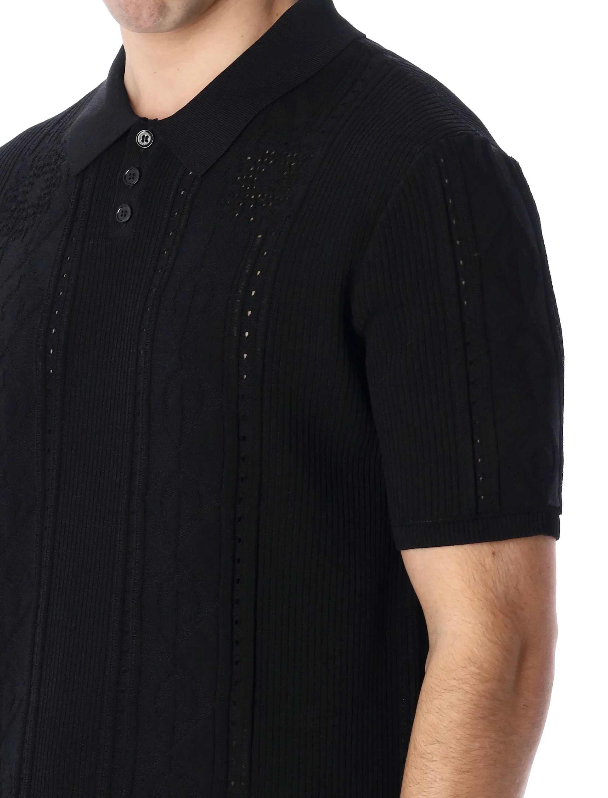 Marine Serre Pointelle Knit Short-Sleeved Polo Shirt