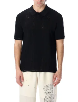 Marine Serre Pointelle Knit Short-Sleeved Polo Shirt