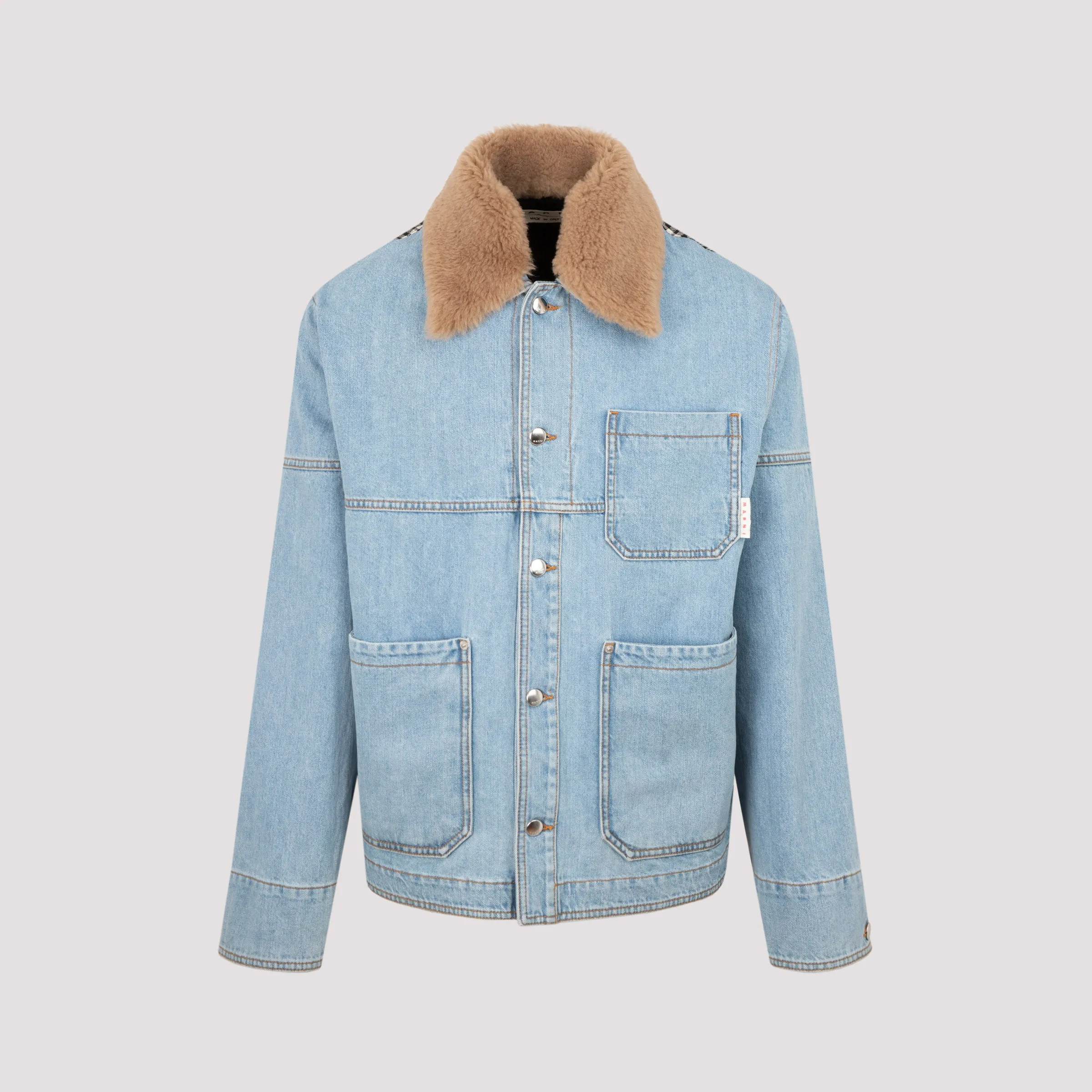 Marni Pocket Detailed Tartan-Panel Denim Jacket