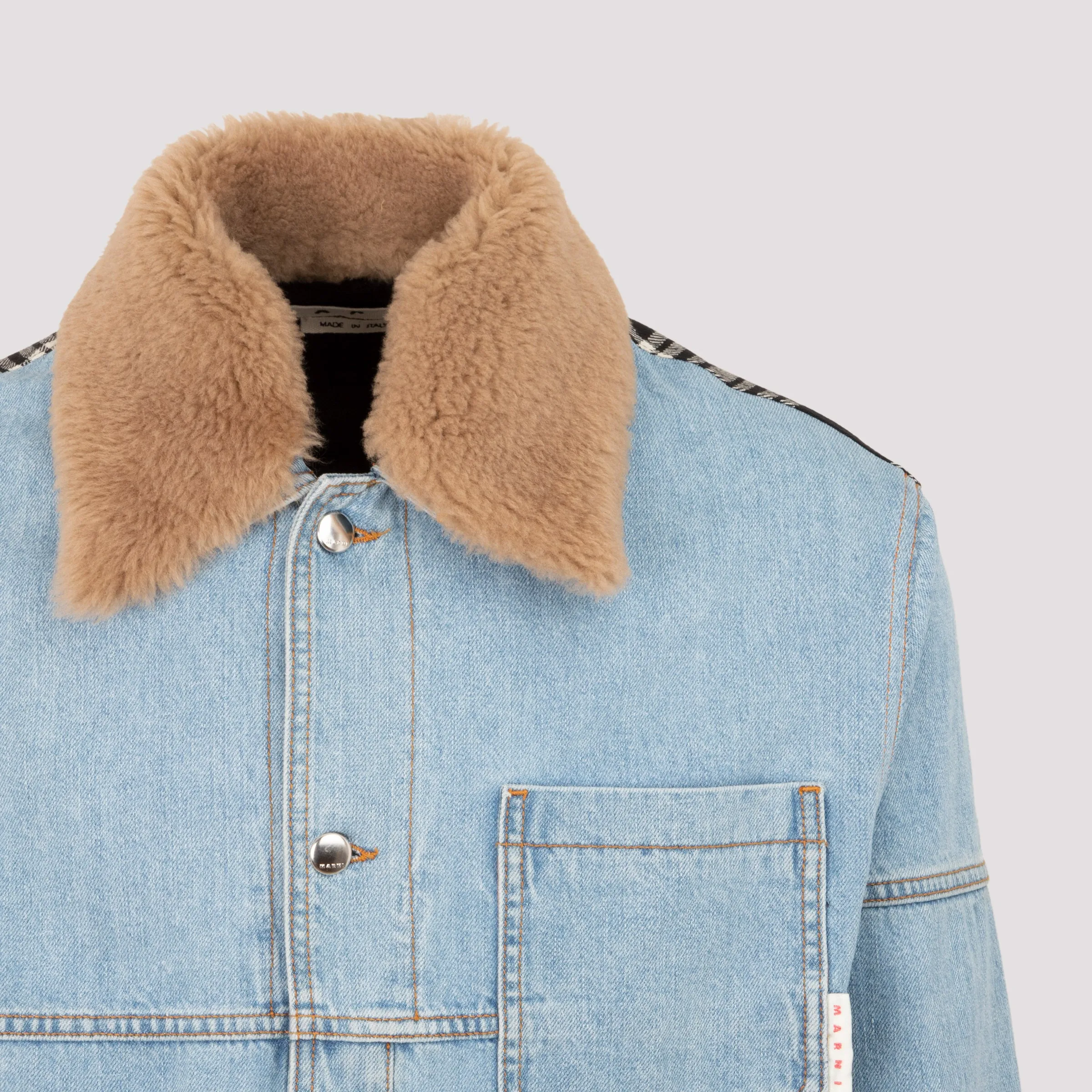 Marni Pocket Detailed Tartan-Panel Denim Jacket