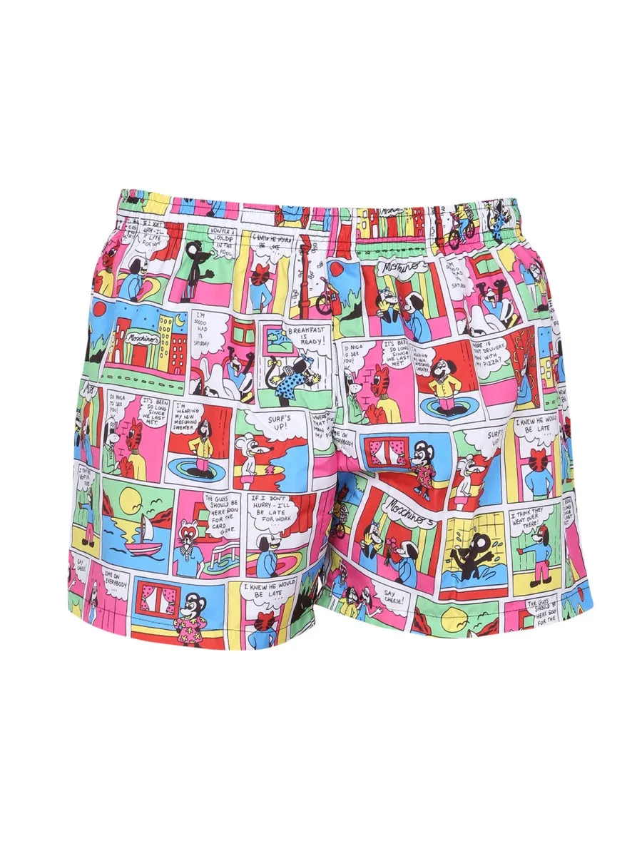 Moschino Allover Comics Printed Swim Shorts