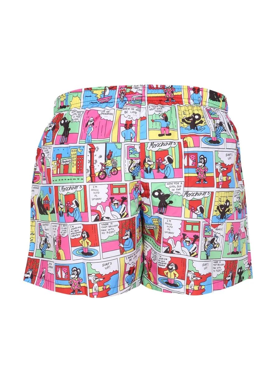 Moschino Allover Comics Printed Swim Shorts
