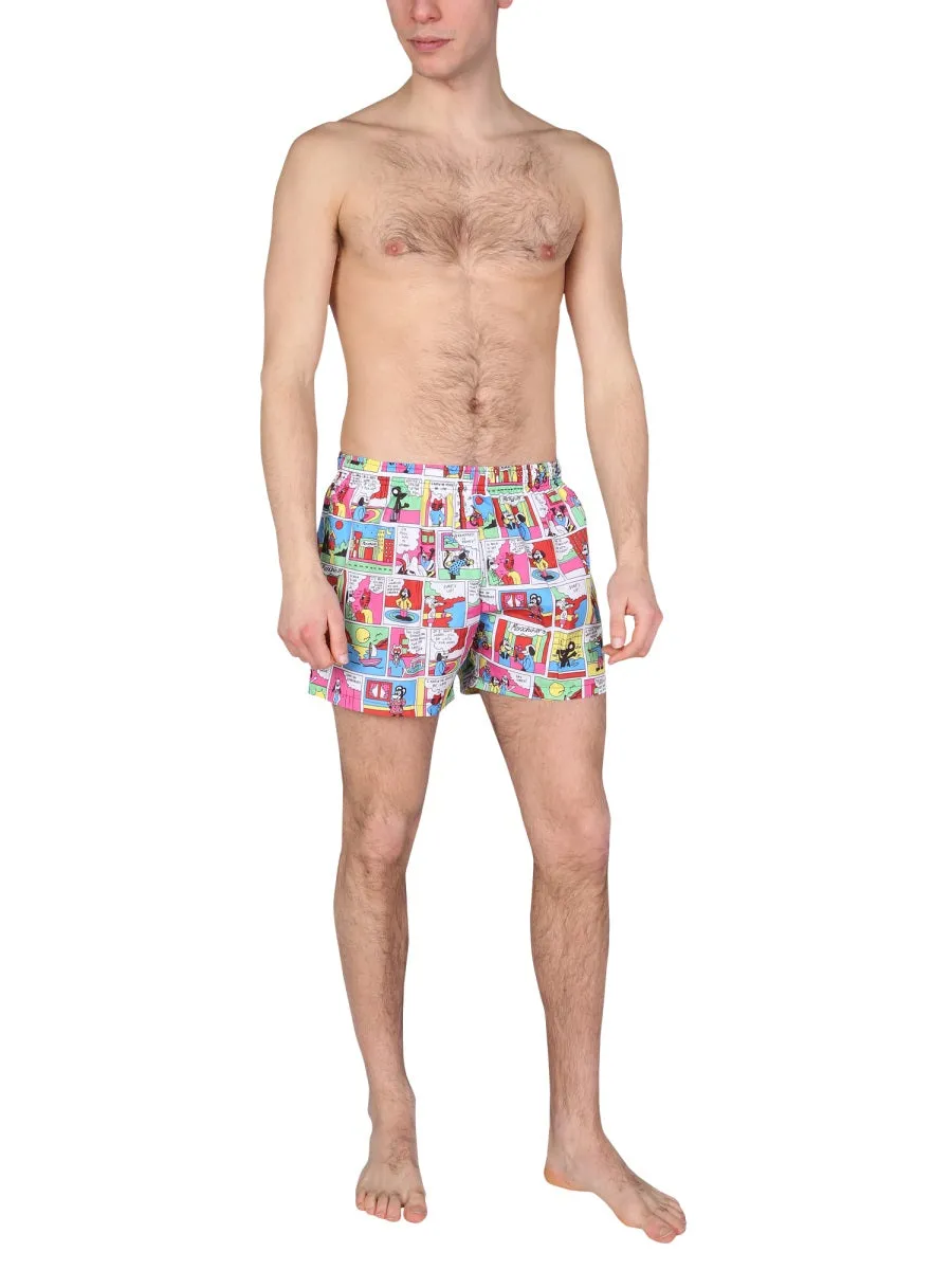 Moschino Allover Comics Printed Swim Shorts