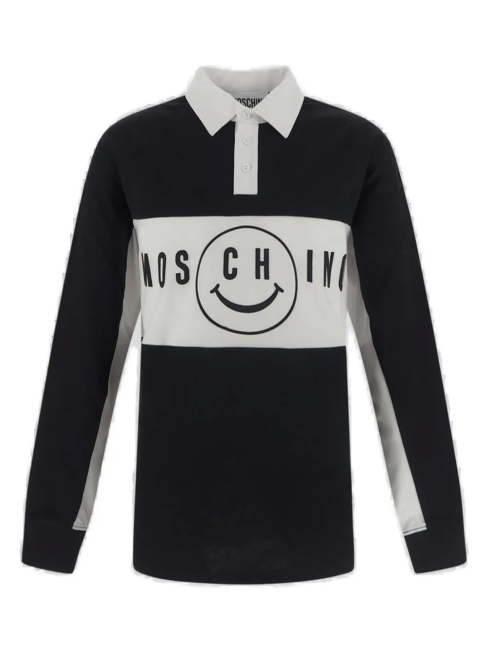 Moschino Logo Printed Long-Sleeved Polo Shirt
