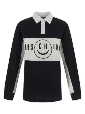 Moschino Logo Printed Long-Sleeved Polo Shirt