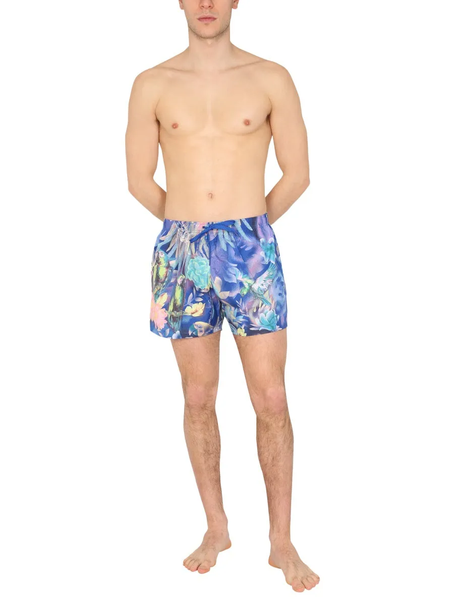 Moschino Printed Drawstring Swim Trunks