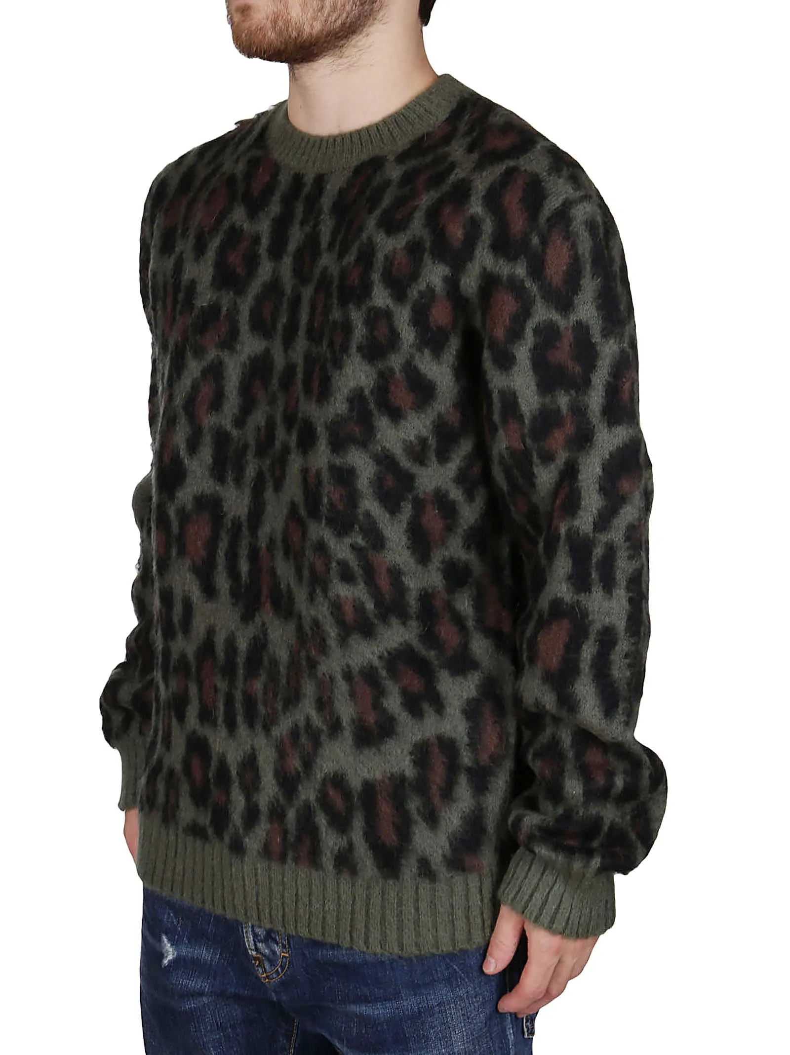 MSGM Animal Print Ribbed Hem Sweater