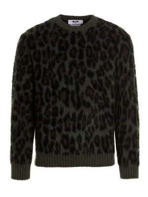 MSGM Animal Print Ribbed Hem Sweater