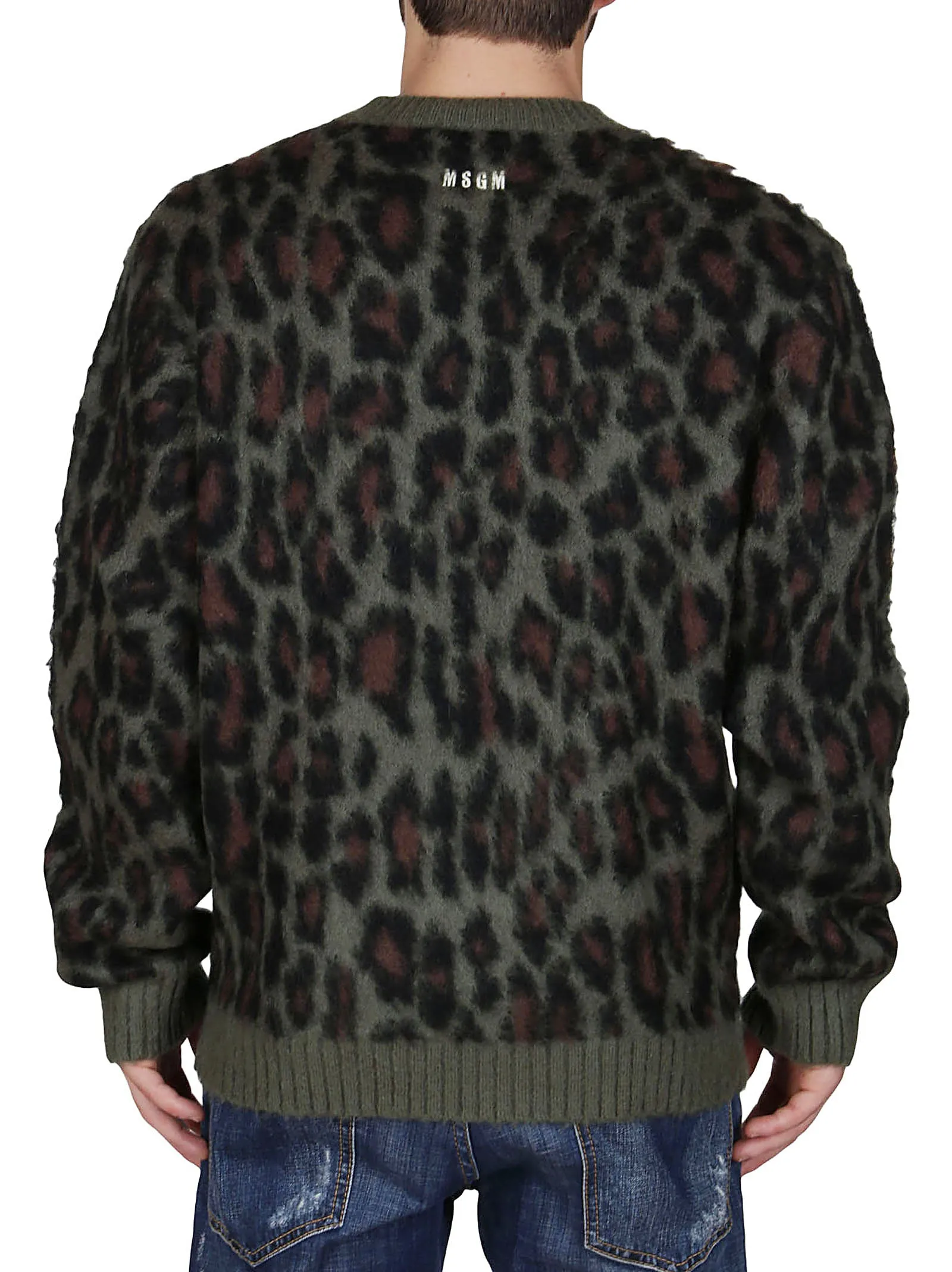 MSGM Animal Print Ribbed Hem Sweater