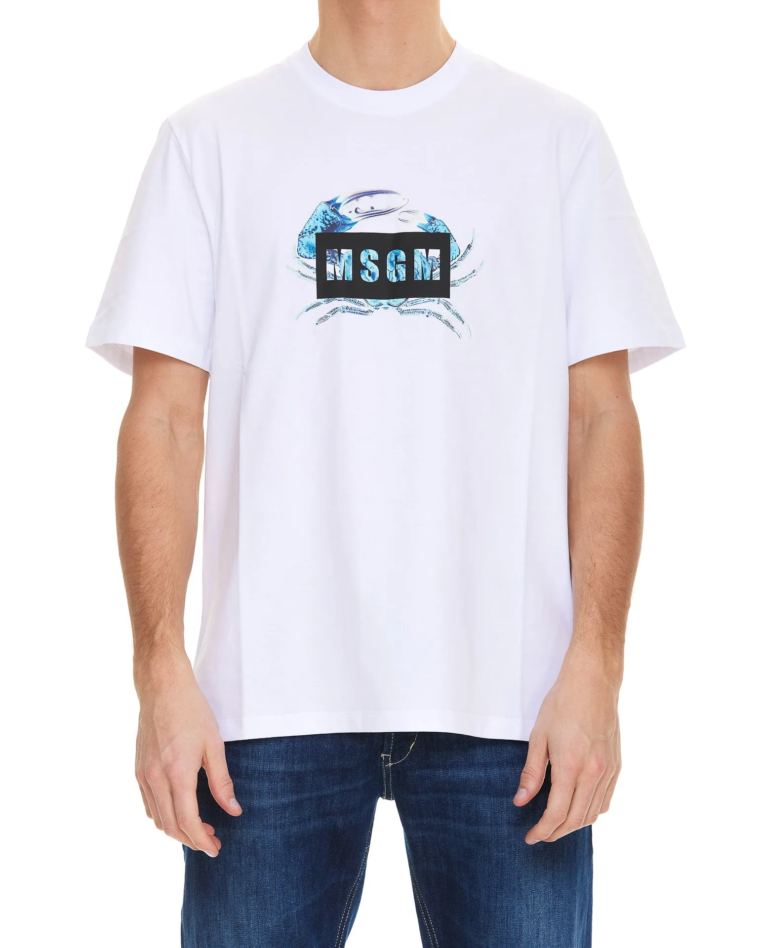 MSGM Crab Logo Printed Crewneck T-Shirt