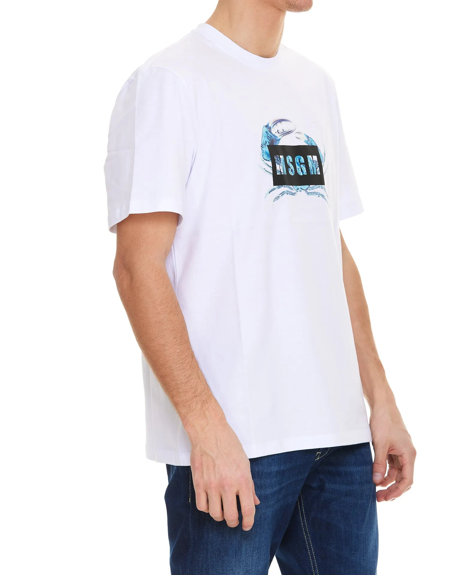 MSGM Crab Logo Printed Crewneck T-Shirt