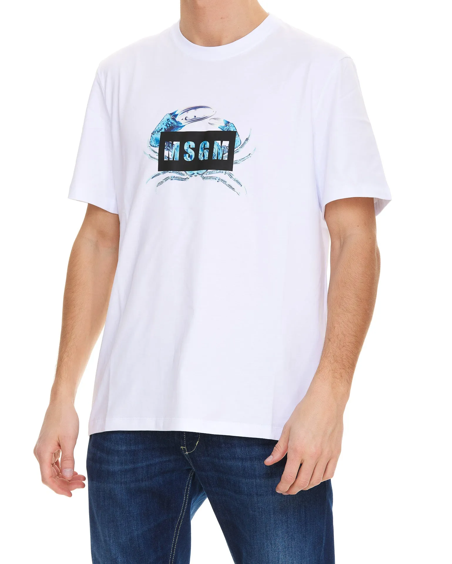 MSGM Crab Logo Printed Crewneck T-Shirt