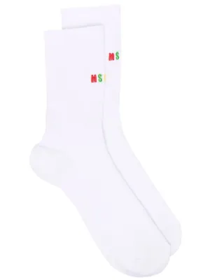 MSGM Logo Embroidered Ribbed Socks