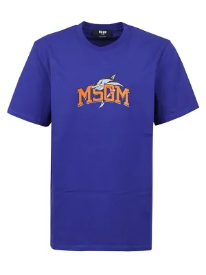 MSGM Shark Logo Printed Crewneck T-Shirt