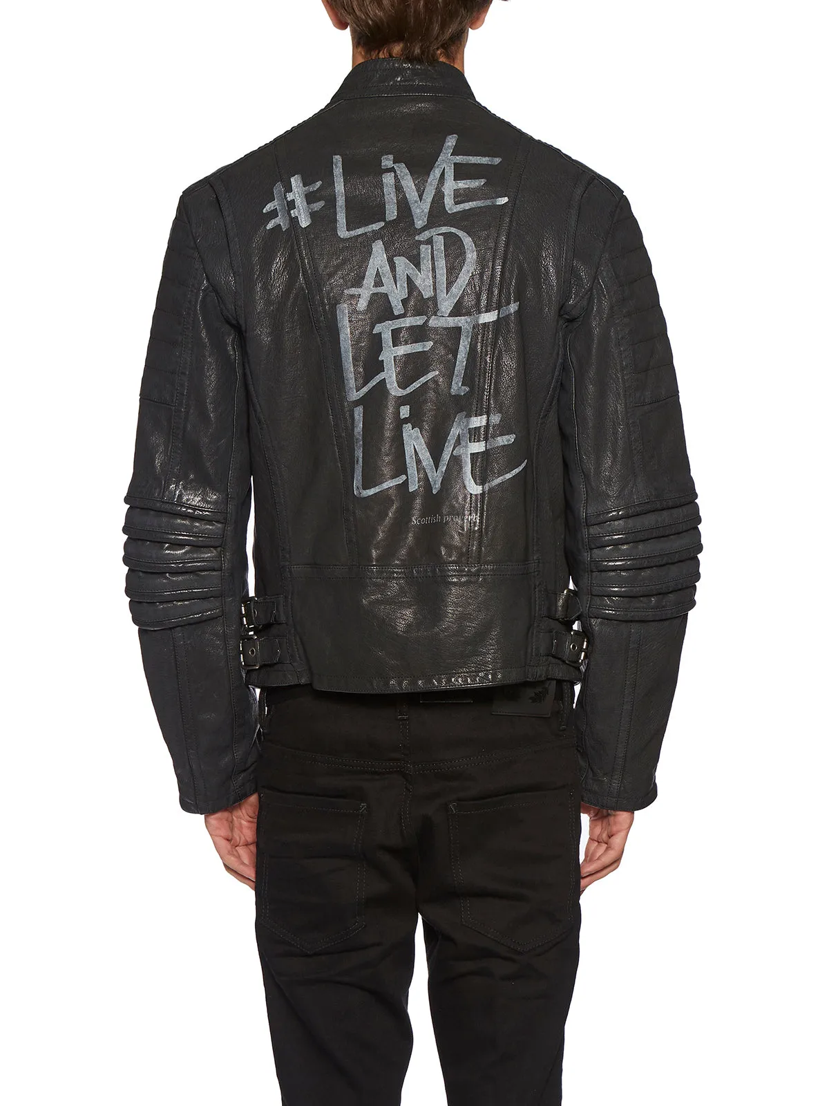 Neil Barrett Back Slogan Print Leather Biker Jacket