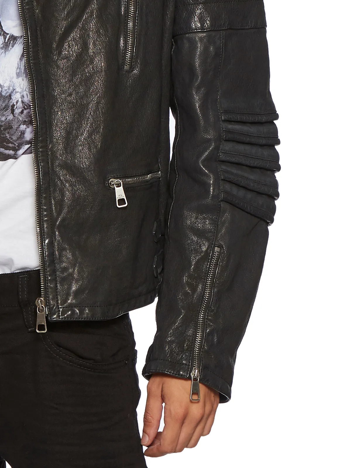 Neil Barrett Back Slogan Print Leather Biker Jacket