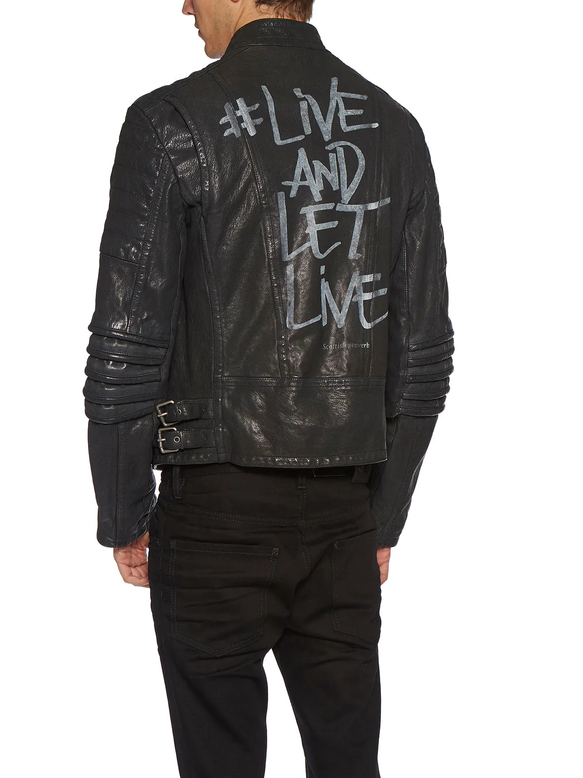 Neil Barrett Back Slogan Print Leather Biker Jacket