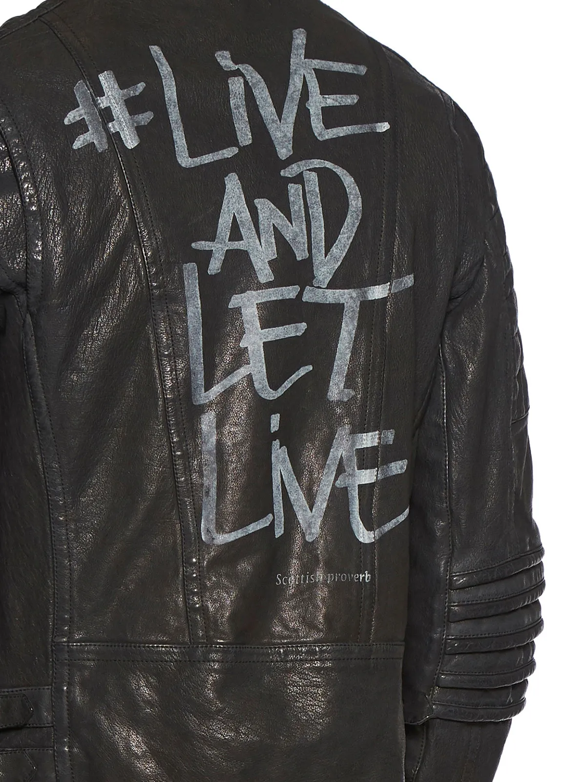 Neil Barrett Back Slogan Print Leather Biker Jacket