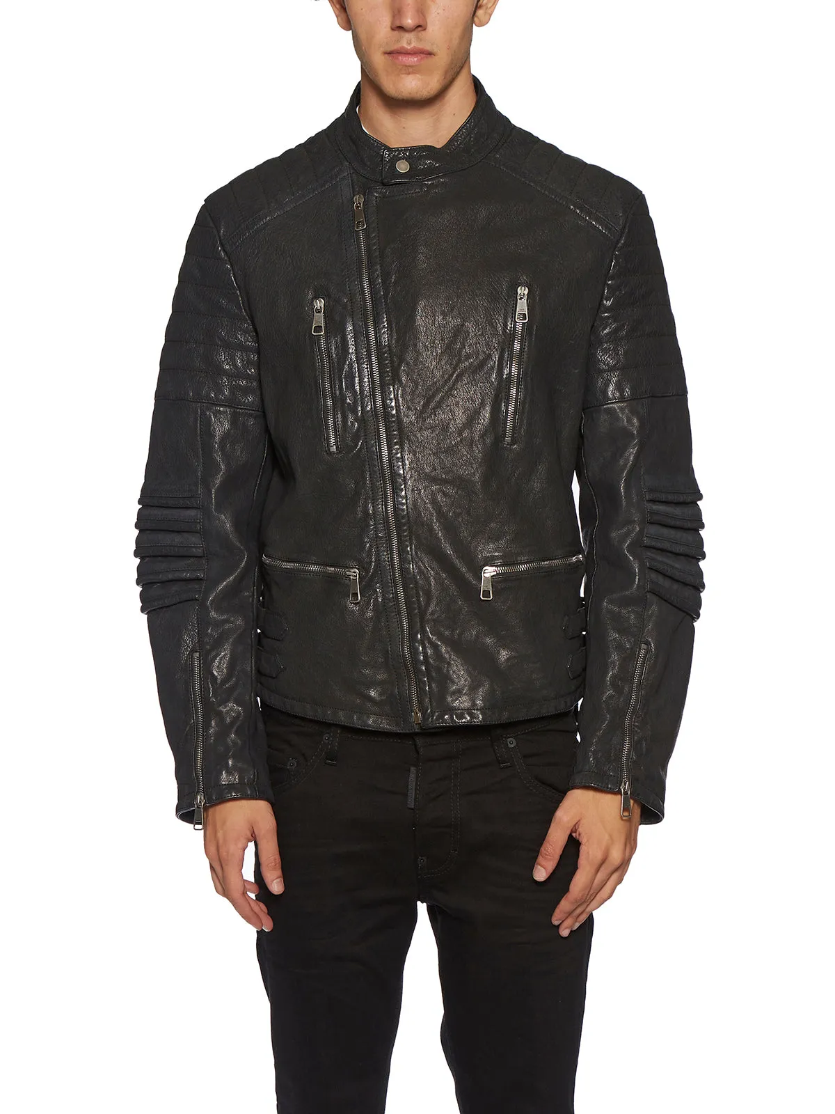 Neil Barrett Back Slogan Print Leather Biker Jacket
