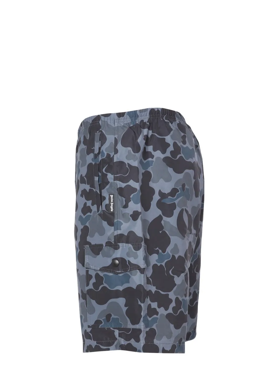 Palm Angels Logo Patch Camouflage Printed Swim Shorts