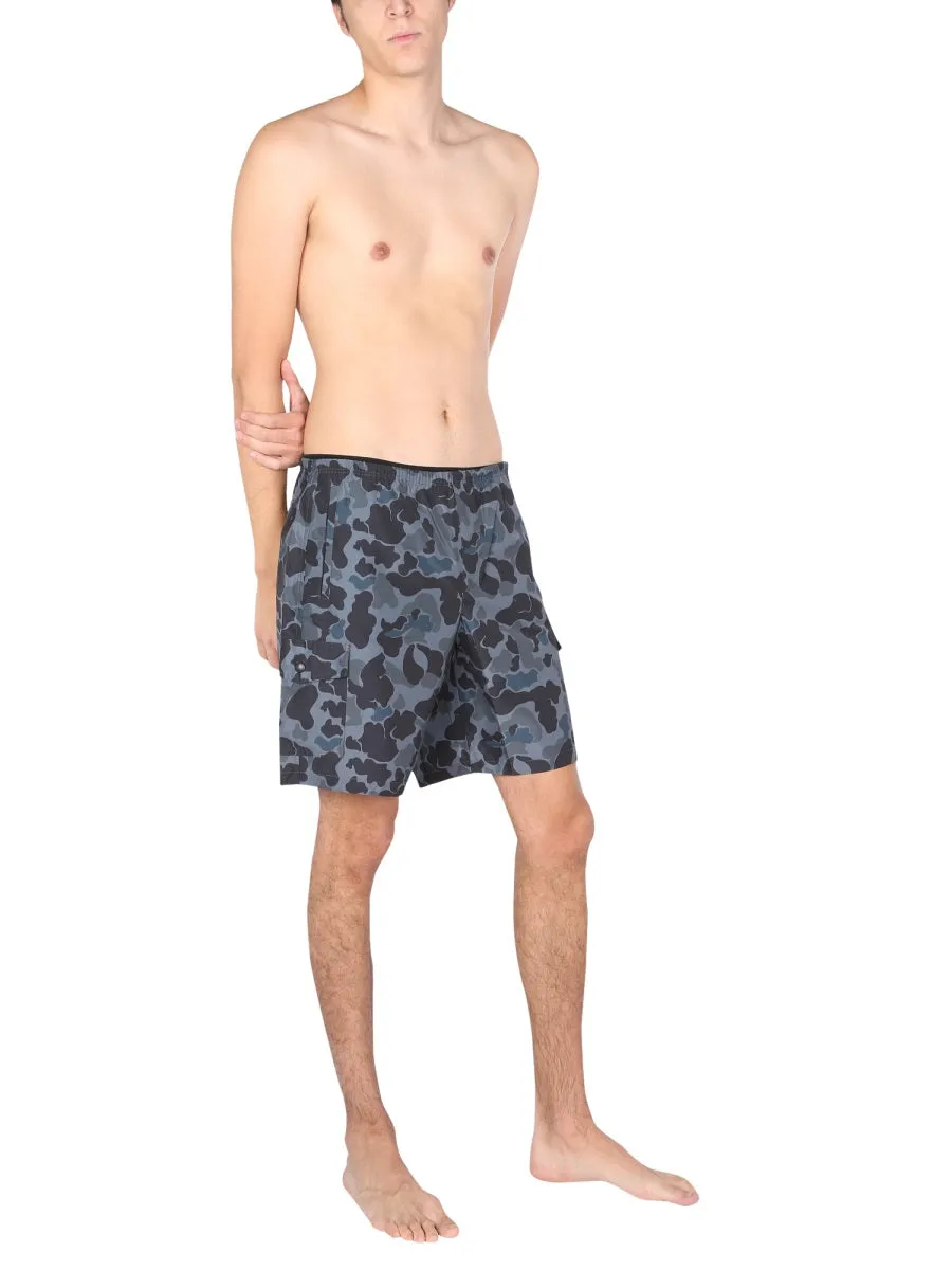 Palm Angels Logo Patch Camouflage Printed Swim Shorts