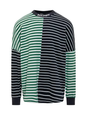 Palm Angels Logo Printed Striped Crewneck T-Shirt