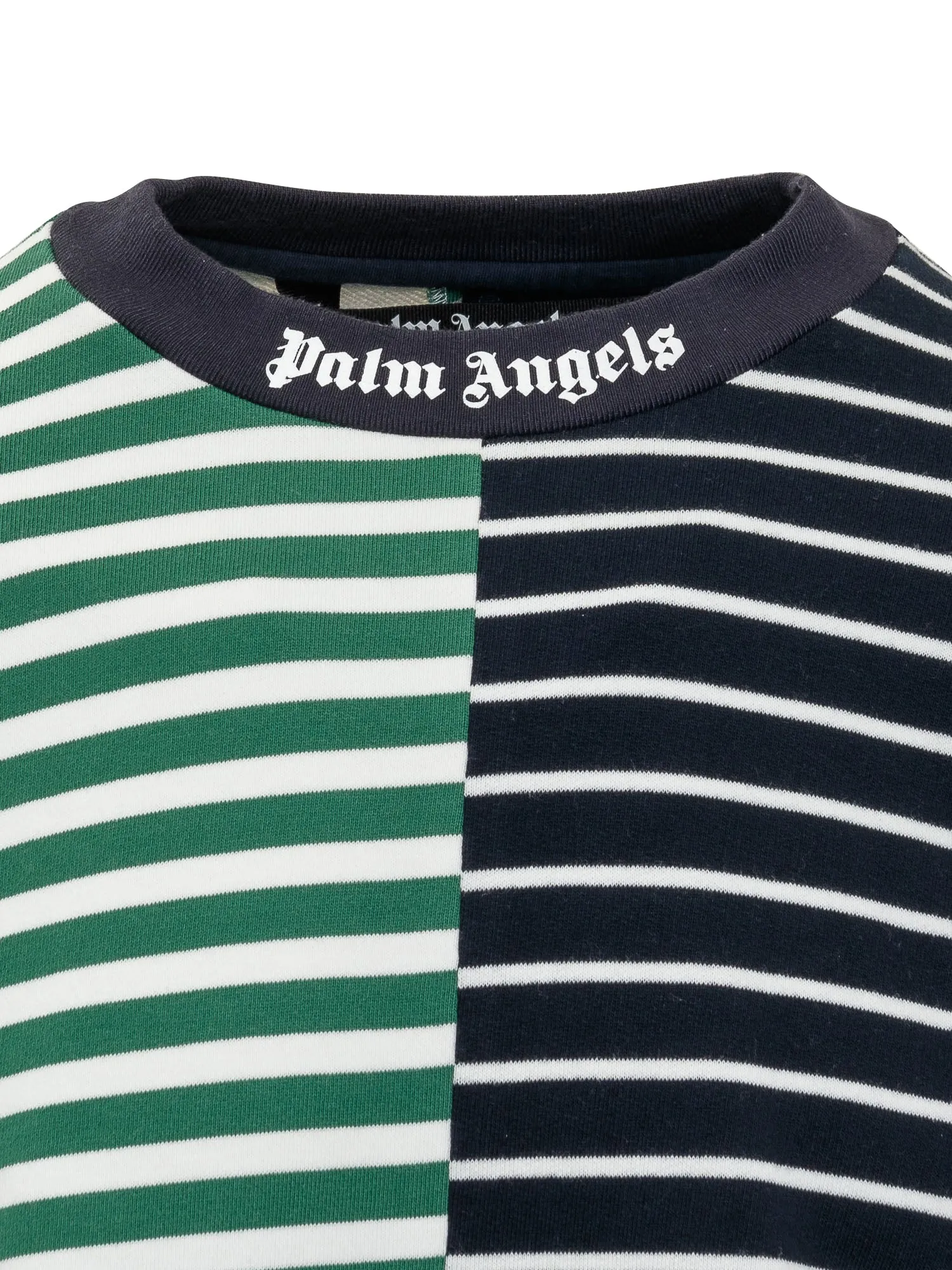 Palm Angels Logo Printed Striped Crewneck T-Shirt