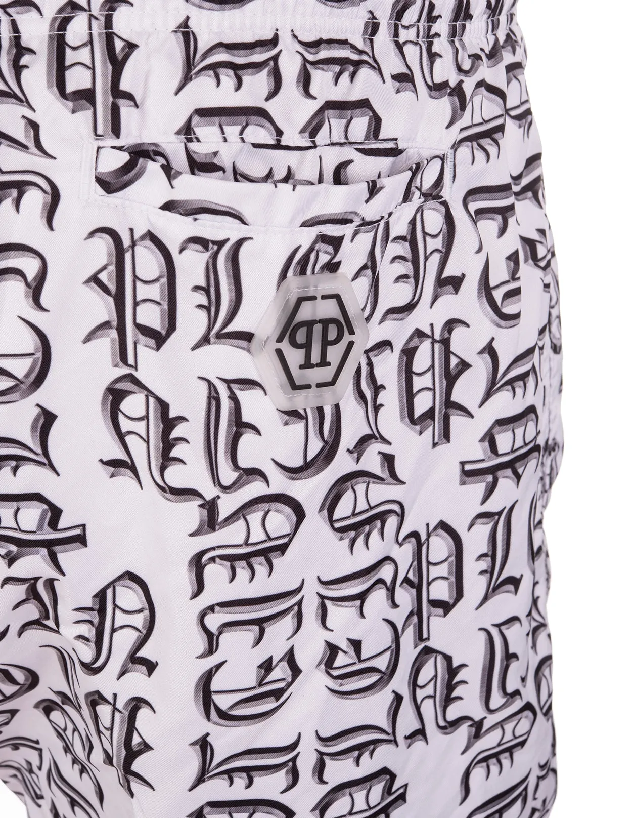 Philipp Plein Gothic Logo Print Swim Shorts
