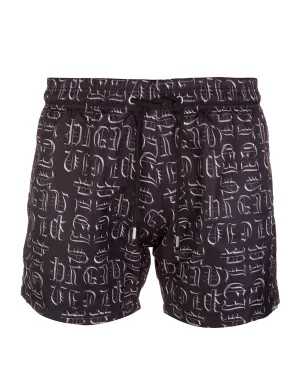 Philipp Plein Gothic Logo Print Swim Shorts