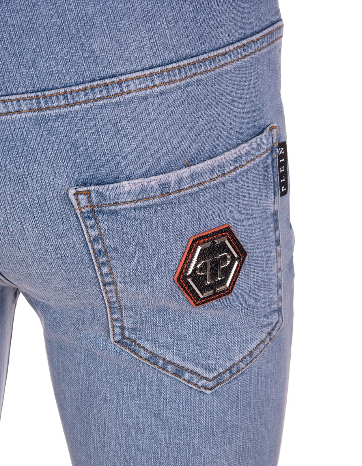 Philipp Plein Logo Patch Slim Cut Jeans