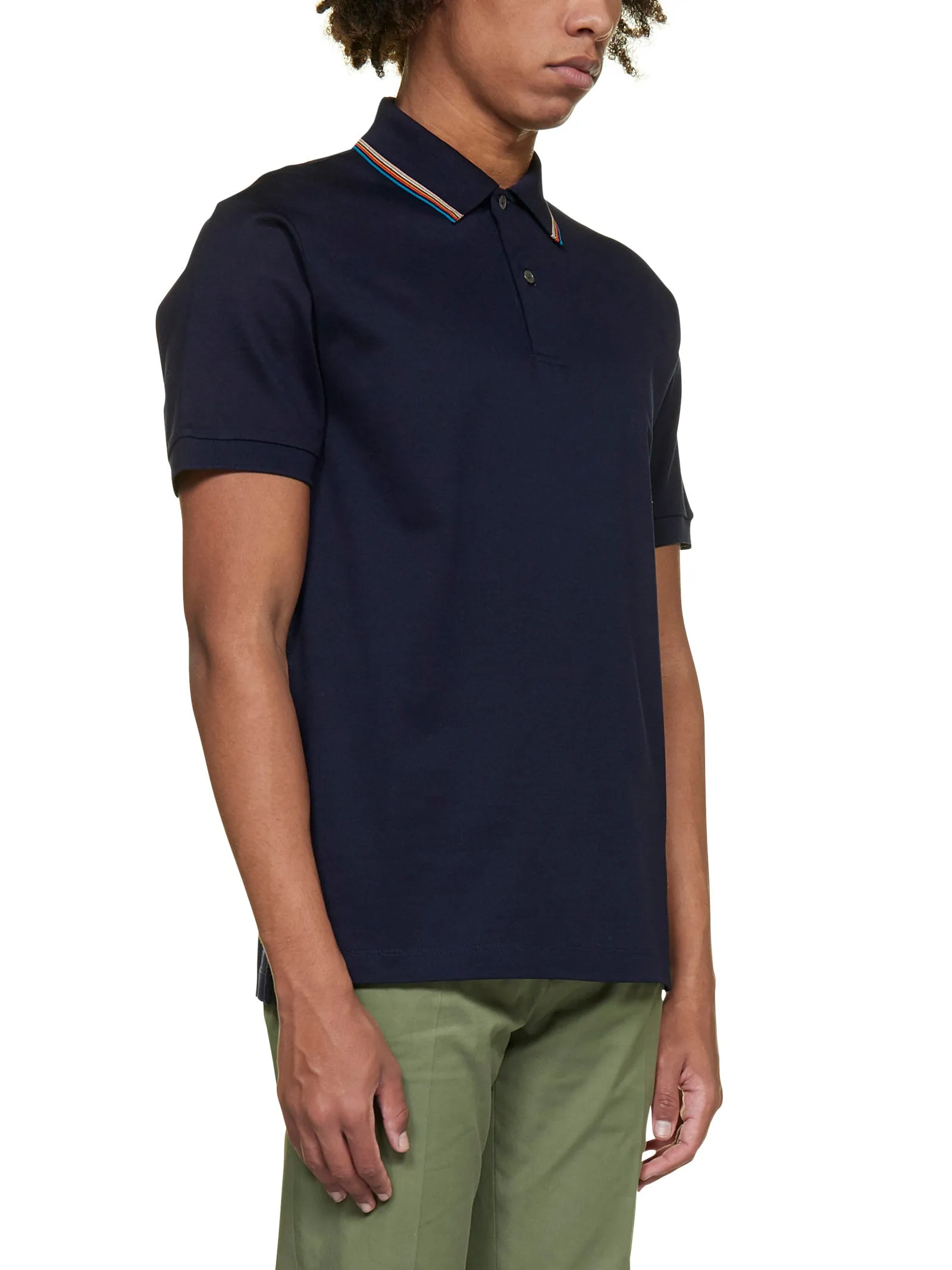 PS Paul Smith Rainbow Stripe-Trim Polo Shirt