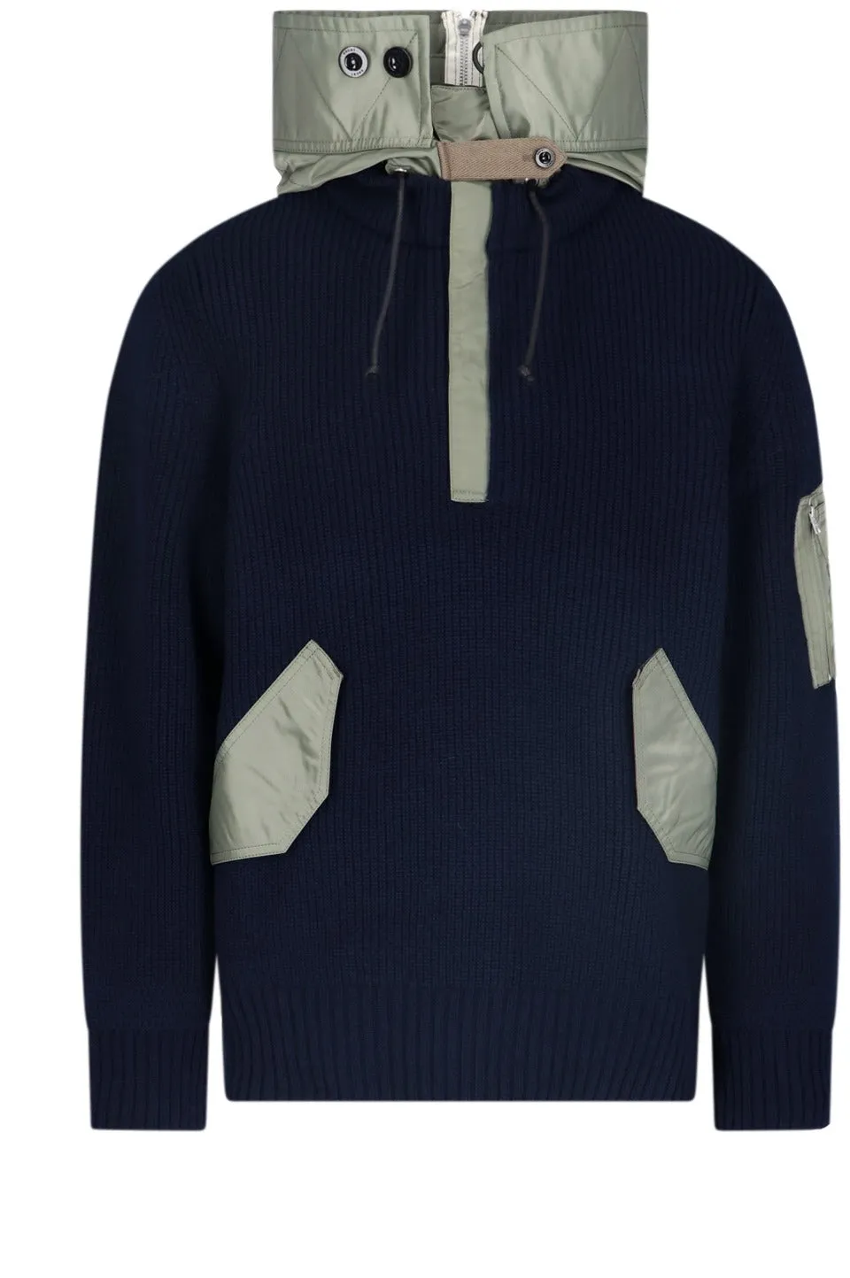 Sacai Two Tone Drawstring Knitted Hoodie