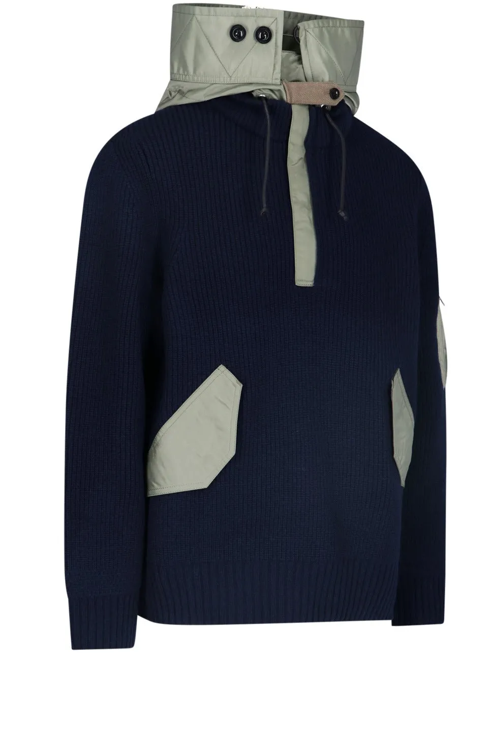 Sacai Two Tone Drawstring Knitted Hoodie